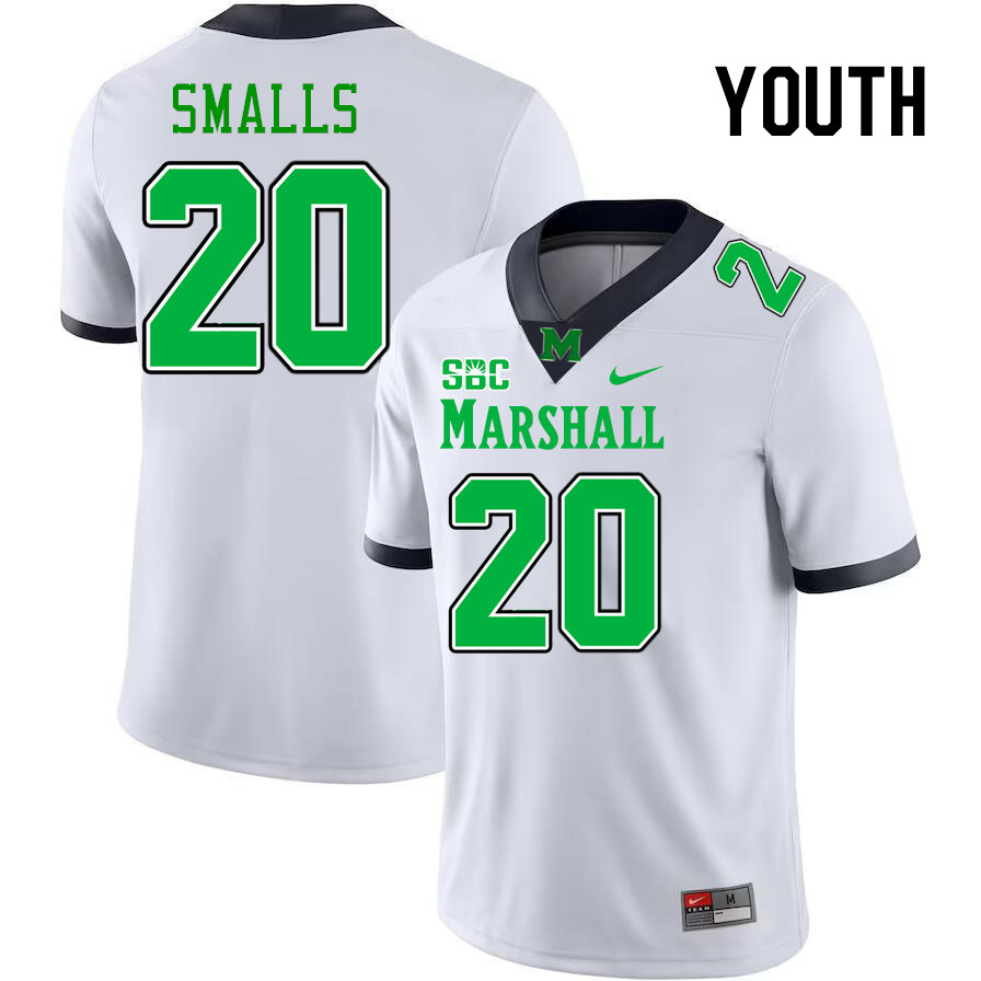 Youth #20 Elijah Smalls Marshall Thundering Herd SBC Conference College Football Jerseys Stitched-Wh